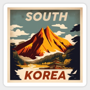 South Korea Mountain Vintage Travel Art Poster Sticker